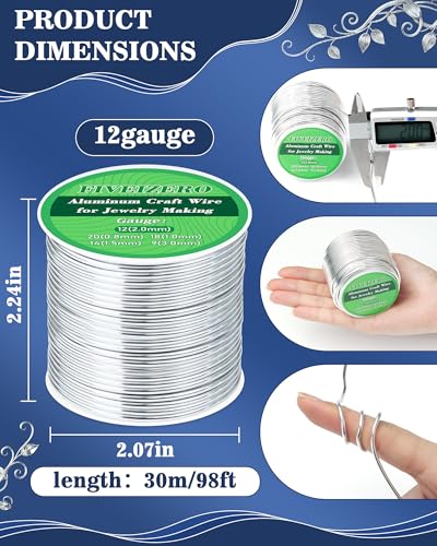FIVEIZERO 12 Gauge Wire Aluminum Craft Wire,98ft Sliver Jewelry Wire - size: 12 Gauge