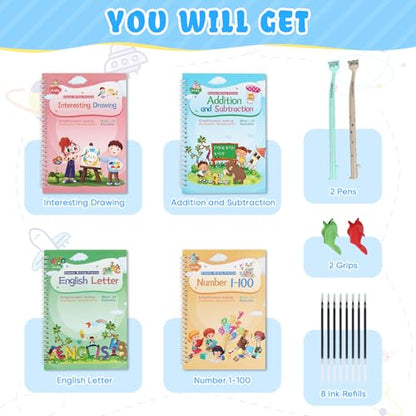 Magic Ink Copybooks for Kids Reusable Handwriting Workbooks for Preschools Grooves Template Design and Handwriting Aid Practice for Kids