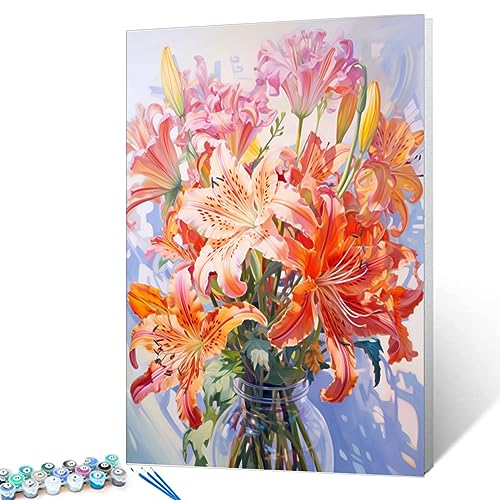 Flowers in Vase Paint by Numbers Kits 16x20 inch Canvas DIY Oil Painting for Kids, Students, Adults Beginner with Brushes and Acrylic Pigment - Colorful Blooming Flowers Photo Gift(without Frame) - color: Flower in Vase 02, size: 16''x20''(Frameless)