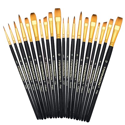 Transon 20pcs Art Painting Brush Set for Acrylic Watercolor Gouache Hobby Craft Face Painting Black - color: Black