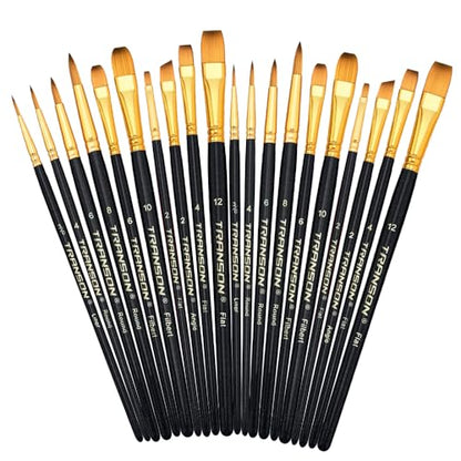 Transon 20pcs Art Painting Brush Set for Acrylic Watercolor Gouache Hobby Craft Face Painting Black - color: Black