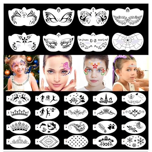 28 Pcs Face Paint Stencils Kits Face Painting Stencils Reusable | Reusable Face Tattoo Painting Templates for Kids - color: Mix02