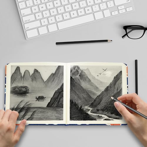 5x5 Pocket Sketch Book,80gsm Hardcover Art Sketchbook for Drawing Journal | Cloth Cover,80gsm Blank Paper,96Sheets,Lay-Flat,Portable Travel Creation Paint Diary Memo Planner,Dry MediaLine Ball Cat - color: Cloth Cover-4.8x4.8in-Line Ball Cat