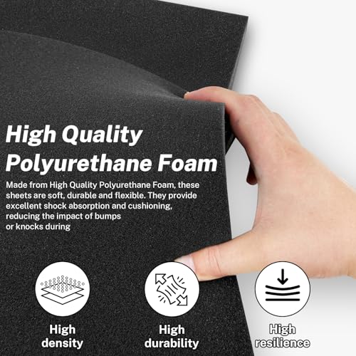 Polyurethane Foam Inserts, 2 PCS 16 x 12 x 1 Inch Black Cuttable Packing Foam Sheets for Tool Box, Camera, Crafts and Storage - size: 16 x 12 x 1 Inch