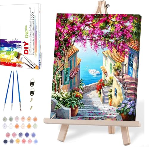 MIRCVSH Landscape Paint by Numbers for Adults with Framed Canvas-with Wooden Easel,Paint by Number on Canvas,DIY Acrylic Oil Painting Kits with Brushes Nice Gift Box for Home Wall Decor(12x16 Inch) - color: MT11538-Framed
