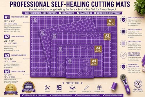 KC GLOBAL A1 (38"x26") Professional Grade Self-Healing Cutting Mat - Purple, Odor-Free, Reversible, Eco-Friendly, Durable, 2mm PVC Material, Premium Desk Mat for Crafters, Quilters, and Hobbyists - size: 38"L x 26"W
