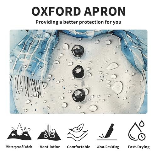 Lovely Snowman Apron Winter Snowflakes Cooking Apron Winter Aprons Xmas Blue Snowflakes Kitchen Aprons With Two Pockets for Baking Crafting Painting - color: Winter Snowman