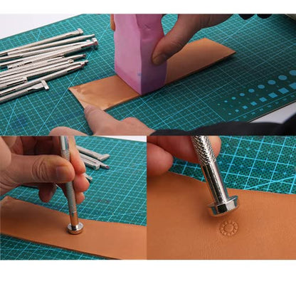Leather Stamping Tools Kit,Leather Different Shape Saddle Making Stamp Punch Set,Leather Carving Tools Kit with Leather Working Hammer, Swivel Knife,Tracing Paper and Tracing Pen
