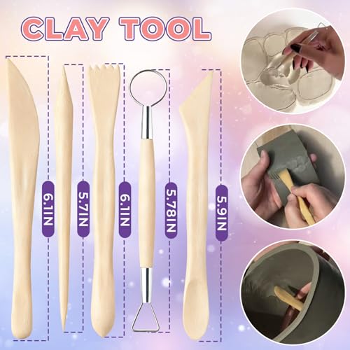 100ml Air Dry Clay Glaze and 29pcs Clay Tools Kit - Waterproof Scratch-Resistant Gloss Varnish Protects from Wear/Cracking, Pottery Tools for Stippling, Carving, Molding & Shaping Clay Crafts