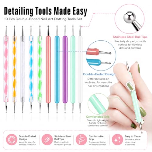 ABenkle 10Pcs Art Dotting Tools for Nail Art, Ball Tip Clay Tools Sculpting Pattern Tracing Stylus, Ball Embossing Stylu for Drawing,Painting Rocks Mandalas,Art Dot Tools