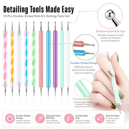 ABenkle 10Pcs Art Dotting Tools for Nail Art, Ball Tip Clay Tools Sculpting Pattern Tracing Stylus, Ball Embossing Stylu for Drawing,Painting Rocks Mandalas,Art Dot Tools