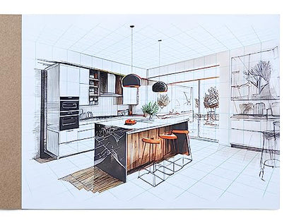 Koala Tools - 40-Page Drawing Pad for 2-Point Perspective, Room Grid Sketch Pad with 3D Virtual Walls Design, Gridded Graph Paper for Interior Room Design, Industrial, Architectural 9 x 12 inches - size: 2 Point Room - 9 x 12