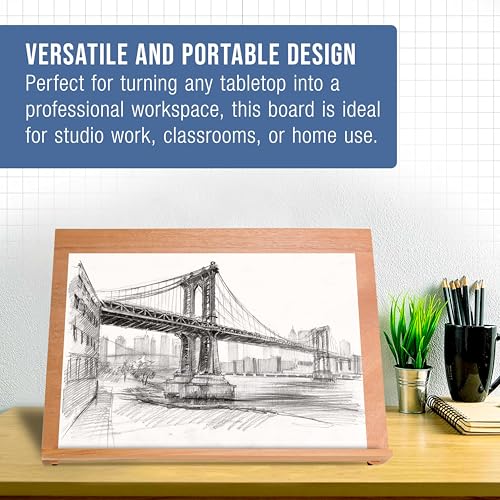 U.S. Art Supply X-Large 25-5/8" x 19" (A2) Wooden Drawing Board, Adjustable Table Top Easel for Painting and Drawing - Drafting Board with 6 Angles, Pencil Ledge, Locking Storage Drawer - size: Extra-Large