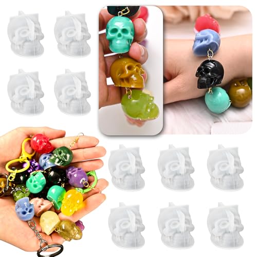 Skull Crafting Molds, Set of 10 Halloween Skull Resin Molds | Small Skull Silicone Mold for Epoxy Resin Casting, Keychain Bracelet, Little Skeleton Candle, String Lights Halloween Decor - color: 10PCS Mini 3d Skull