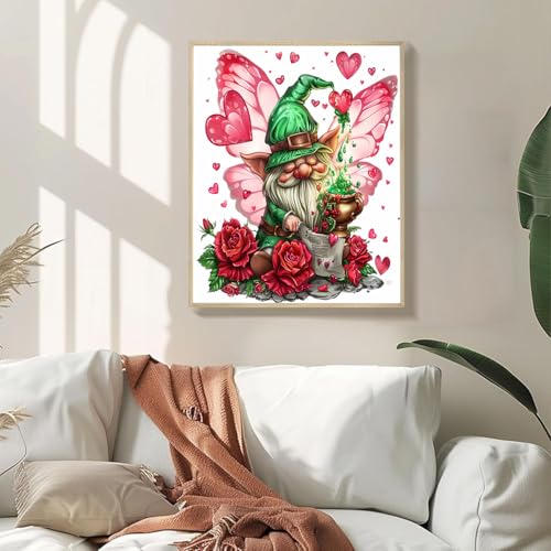 Rose Gnome Paint by Number for Valentine's Day Couples Butterfly Wing DIY Painting on Canvas with Brushes Acrylic Paints Lovers Decor Paint by Numbers for Adults Beginners 16x20 Inch（DIY Frame） - color: Artwork 04, size: 16''x20''(DIY frame)