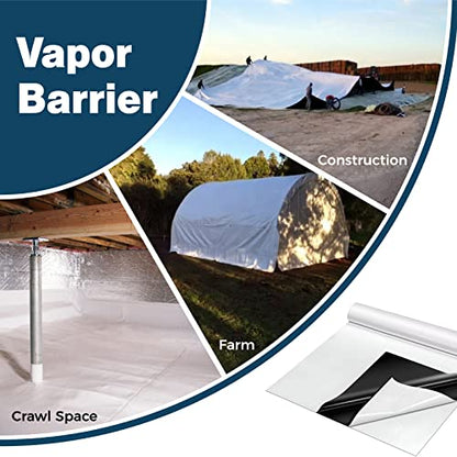 Crawl Space Vapor Barrier, 12 Mil 10x50' Black/White Panda Film | Thick Plastic Sheeting, Plastic Drop Cloth Covering for Crawlspace Encapsulation, Suitable for Commercial and Residential Use - size: 12mil 10'x50'