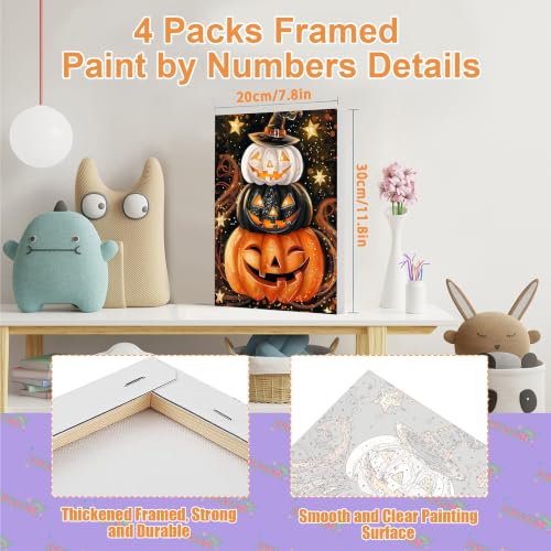 Paint by Numbers for Adults Halloween with Framed Canvas - Wooden Easel | 4 Pack Halloween Paint by Number on Canvas, DIY Acrylic Oil Painting Kits with Brushes for Home Wall Decor (8x12 inch) - color: BKH2693+BKH2694+BKH2695+BKH2696