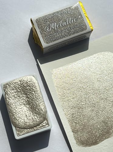 Mica Metallic Watercolor Paint Sparkly Champagne Buttercream Full Pan Handmade Palette Gift for Artists in Calligraphy, Hand lettering, Junk Journaling, Painting - color: Champagne Buttercream (Full Pan)