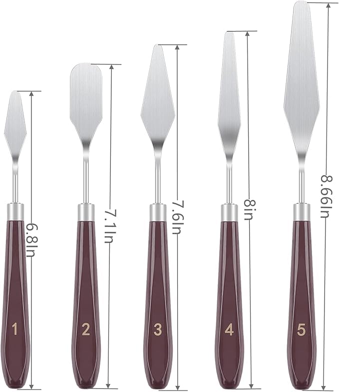 FUPUALL 5 Pieces Painting Knives Stainless Steel Spatula Palette Knife Oil Painting Accessories Color Mixing Set for Oil, Canvas, Acrylic Painting - color: Brown2