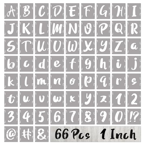 BAMIDELE 1 Inch Letter Stencils and Numbers, 66 Pcs Reusable Plastic Alphabet Symbol Interlocking Drawing Template Kit for Painting on Wood, Wall, Chalkboard, Fabric, Door Porch, Signage - size: 1 Inch