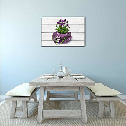 wall26 - Pansy Flower Canvas Wall Art - Purple Pansy Flower in The Cup - Gallery Wrap Modern Home Art | Ready to Hang - 12x18 inches - color: Pansy Art - 02, size: 18"L x 12"W