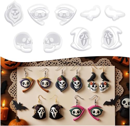 9pcs Halloween Horror Polymer Clay Cutters - Skeleton/Masked Ghost/Skeleton Crow/Demon Scythe, Ideal for April Fools' Day Earrings & Jewelry Making Supplies - color: Halloween Devil-2026
