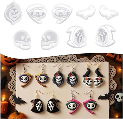 9pcs Halloween Horror Polymer Clay Cutters - Skeleton/Masked Ghost/Skeleton Crow/Demon Scythe, Ideal for April Fools' Day Earrings & Jewelry Making Supplies - color: Halloween Devil-2026