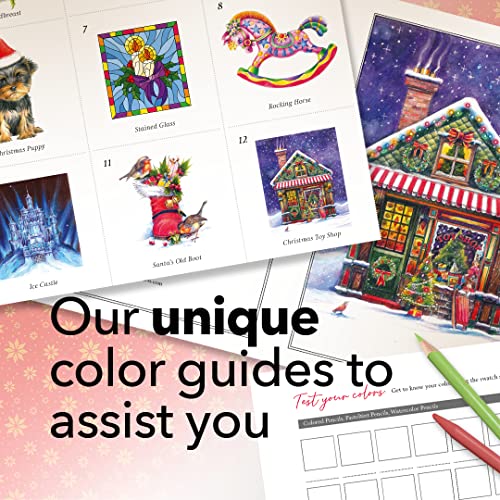 Castle Arts Christmas Coloring Book for Adults - with Color Guide | Cards, calendar, and scenes curated by in-house artists to lift the spirit - no-show-through paper, frameable A4 - color: Christmas