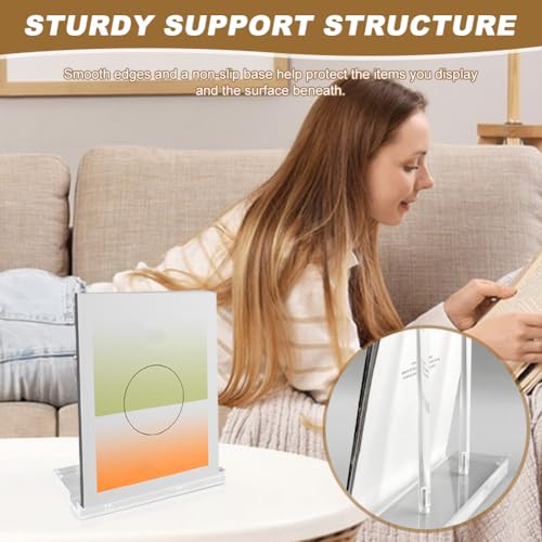 Acrylic Plate Stand with 2 Wooden Clips, Tabletop Art Display Stand, Clear Picture Stand for Book, Plate, Picture, Frame(COLOR:Clear)