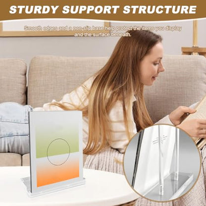 Acrylic Plate Stand with 2 Wooden Clips, Tabletop Art Display Stand, Clear Picture Stand for Book, Plate, Picture, Frame(COLOR:Clear)