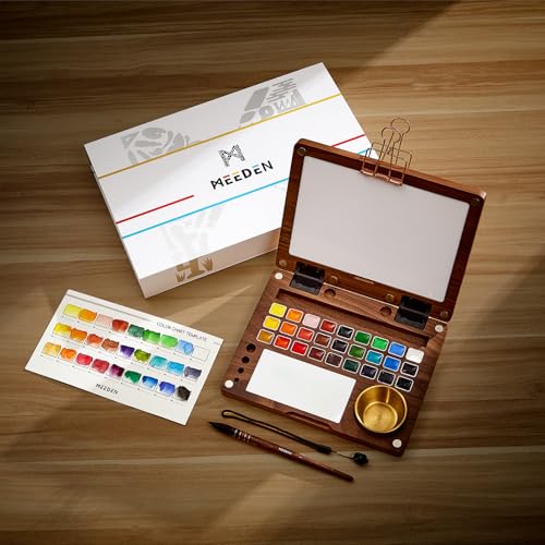 MEEDEN Watercolor Paint Set - Luxury 27 Color Collection with Black Walnut Case, Natural Squirrel Hair Brushes & Artist Grade Paints, Perfect Travel Watercolor Kit for Artists & Beginners.