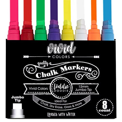 Loddie Doddie Chalk Markers for Blackboard, Wipes with Water, 15 mm, 8 Pack - size: 8 Count (Pack of 1)