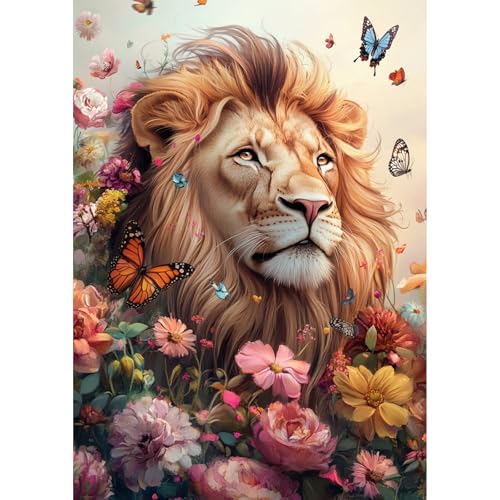 RICUVED Diamond Art Painting Kits for Adults, Lion Diamond Painting Kits 5D Animal Diamond Art Kit for Beginner, Flowers Diamond Painting Full Round Drill Art and Crafts for Gift Decor 30x40cm - color: Lion