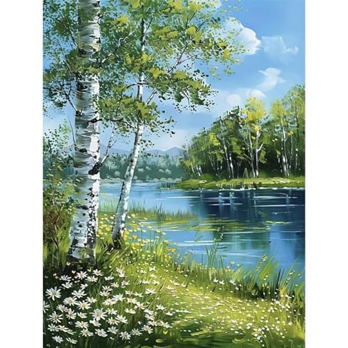 Tree of Life Diamond Art Kits for Adults,Lake Diamond painting Wall Decor | Diamond Art Kit for Beginners, 5D DIY Full Drill Diamond Painting Gem Art, Home Wall Art Gifts(12x16 inch) - color: DP03663