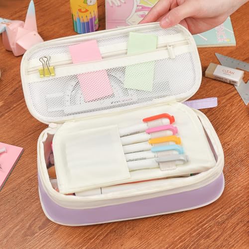 YOKUMA Cute Pencil Case for Girls Big Capacity Pencil Pouch Bag Box,Purple | Expandable,Cute,Durable Zipper,Lightweight,Aesthetic,Back to School Supplies Gift for Kids Students College Adults Preppy - color: Purple