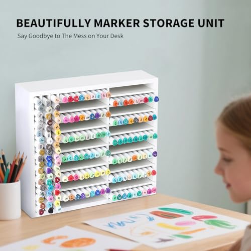AUTOARK Wooden Marker Storage Organizer,White,AHK-066 | Holds 270 Markers,Pens,Pencils & Art Supplies,Vertical Space-Saving Desk Storage - size: 270 Markers