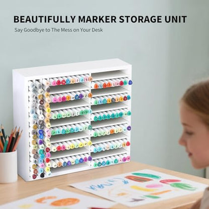 AUTOARK Wooden Marker Storage Organizer,White,AHK-066 | Holds 270 Markers,Pens,Pencils & Art Supplies,Vertical Space-Saving Desk Storage - size: 270 Markers