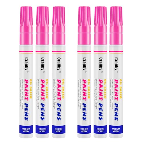 Pink Paint Markers, 6 Pack Oil-Based Waterproof Quick Dry Permanent Paint Pen Set for Rocks Painting, Wood, Fabric, Plastic, Canvas, Glass, Mugs, Metal, Tire, Stone, DIY Craft - color: Pink