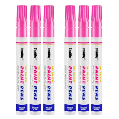 Pink Paint Markers, 6 Pack Oil-Based Waterproof Quick Dry Permanent Paint Pen Set for Rocks Painting, Wood, Fabric, Plastic, Canvas, Glass, Mugs, Metal, Tire, Stone, DIY Craft - color: Pink