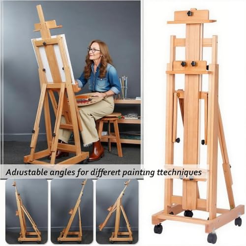 Art Easel for Painting, H-Frame Standing Studio Painting Easel | Tilting Flat Adjustable with Wheels for Adults Artist, Can Holds 2 Canvases