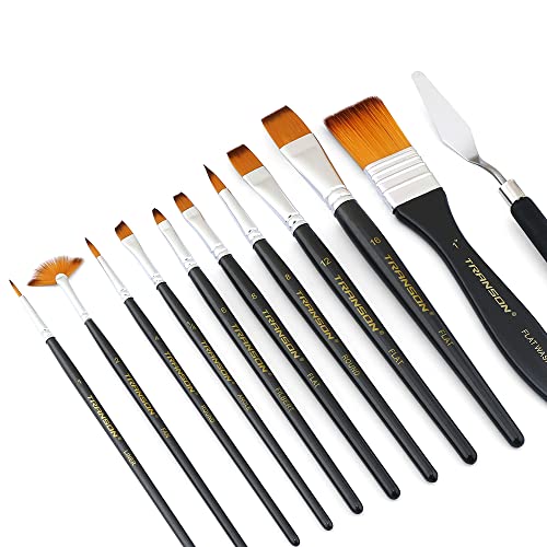 Transon Paint Brush Kit 10pcs Art Brushes and 1 Paint Spatula with Brush Case - color: Black