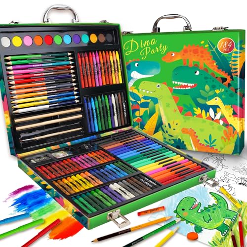 Cokiki Dinosaur Drawing Kit for Kids 6-12, 184 Piece Art Set - color: Dino Party