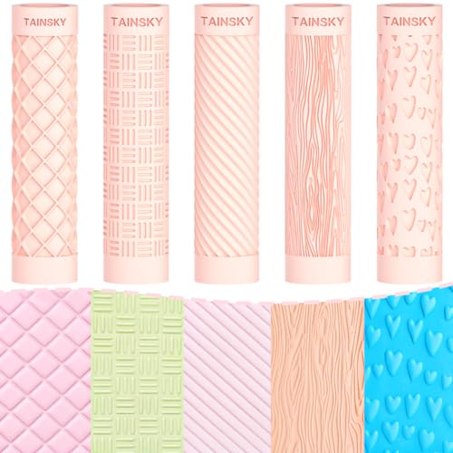 TAINSKY 5 pcs Polymer Clay Texture Roller, Pottery Stamps for Polymer Clay Earrings Jewelry, Embossing Pottery Texture Rollers for Jewelry Making#2 - color: Basic Texture
