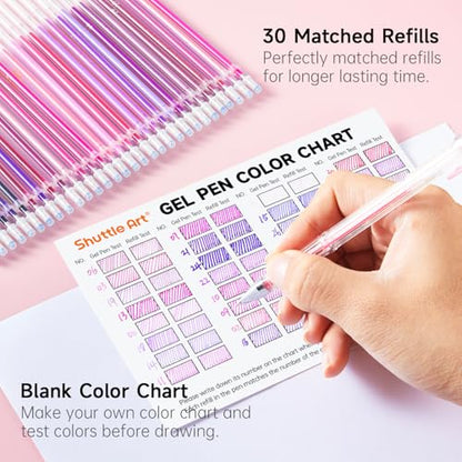 Shuttle Art 60 Pack Tone , Pink Purple Gel Pens with 30 Refills for Adults Coloring Books Journaling Drawing Nature, Landscapes, Animals Scenes - color: 60 Pack Pink Purple Tone