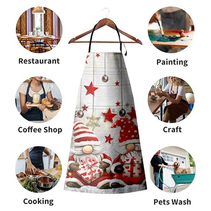 Christmas Gnomes Apron Xmas Kitchen Apron Gnomes with Xmas Tree Snowflakes Cooking Aprons with Two Pockets Winter Aprons With Adjustable Strap for Baking,Crafting, Painting - color: Xmas Gnomes