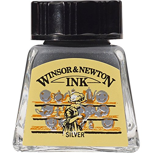 Winsor & Newton Drawing Ink, 14ml Bottle, Silver | Fast-drying, transparent & water-resistant; Outstanding Color Brilliance; Perfect for brush, dip pen, airbrush applications. - color: Silver, style: 14ml Bottle