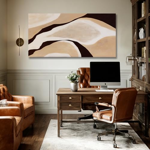 Dolidoteart Beige Brown White Black Canvas Wall Art, Large Neutral Abstract Wall Art Print for Bedroom, Modern Horizontal Wall Decor for Living Room, 24x48 Inch - color: Beige, size: 48"L x 24"W