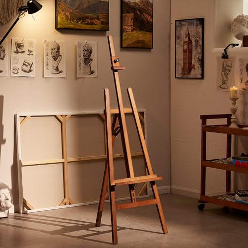 MEEDEN Painting Wooden Art Easel: Solid Beechwood, Hold Canvas up to 43" | Adjustable Height from 57"-76" for Studio Gallery, Multiple Work Angles A-Frame Easel for Adults Artists Beginners, Walnut - color: Walnut-Standard