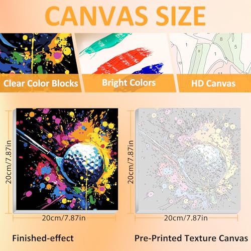 Golf Paint by Numbers Kit for Kids, 8x8 inch | DIY Paint by Numbers for Kids, Ages 4-8-12, with Frame, Wooden Easel, Gifts Box, Fun and Relaxing,Home Wall Decor - color: Golf