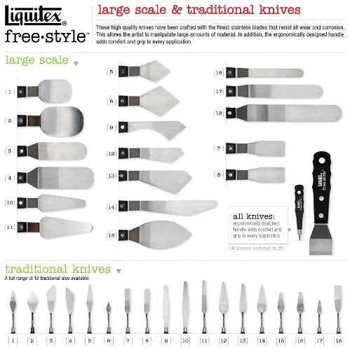 Liquitex Professional Freestyle Large Scale Knives 4-Piece Ring Set | Rustproof Stainless Steel Knife Blades, Non-Slip Ergonomic Handles for Grip, Riveted Handles for Durability